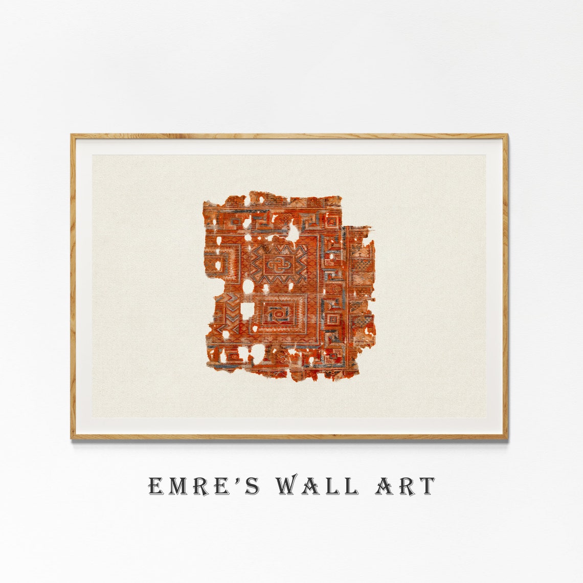 Antique Oriental Rug Fragment Rust Red Geometric Textile Art Poster - Image 4