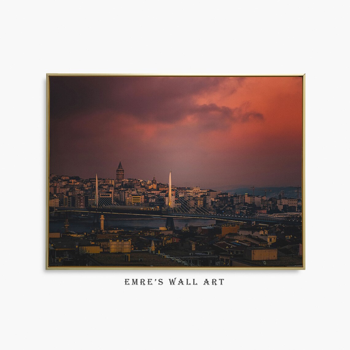 Moody Istanbul City View Art Print, Modern Cityscape