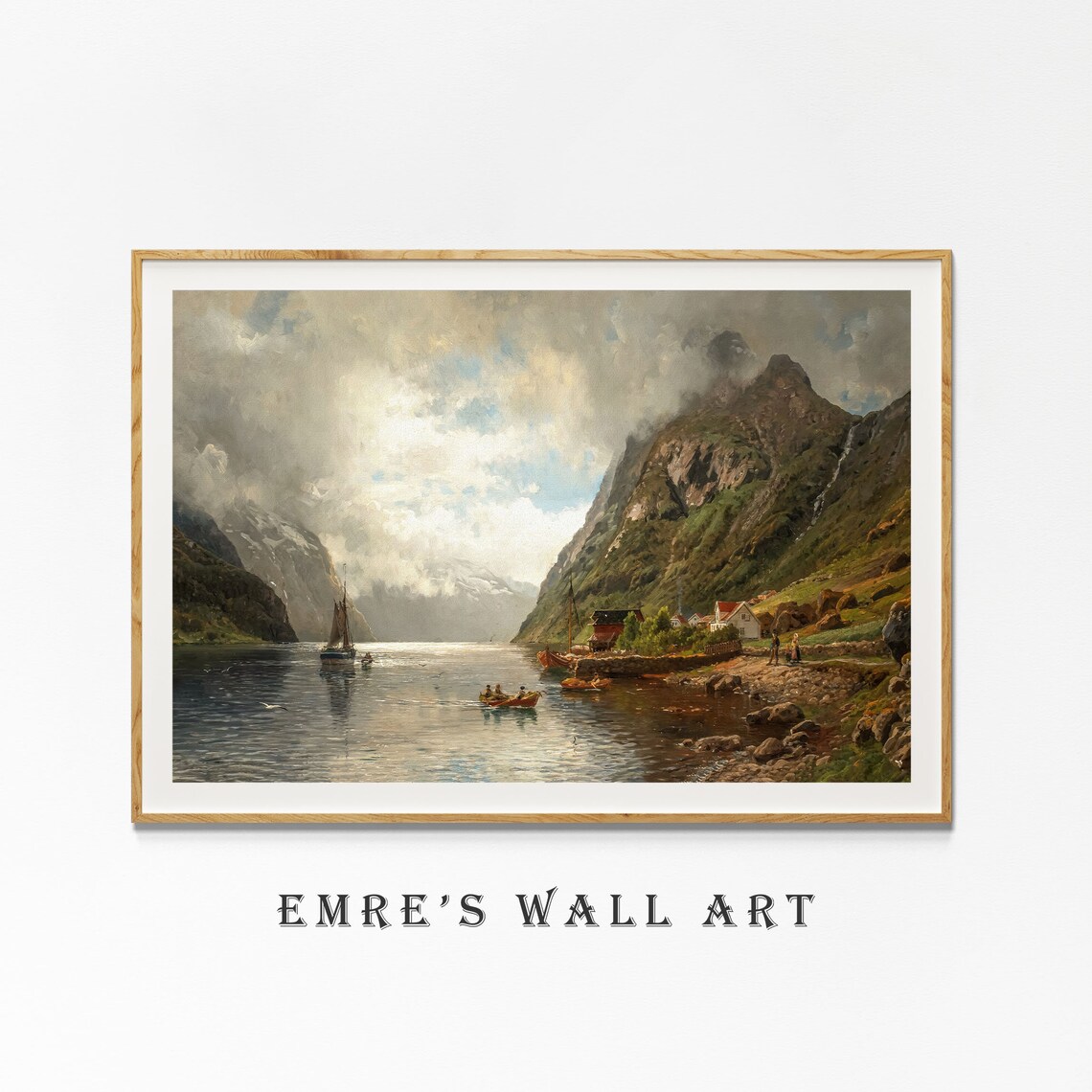 Vintage Mountain Lake Painting, Farmhouse Landscape Art Print - Image 4