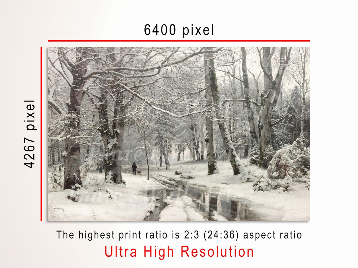 Snowy Forest Landscape, Retro Winter Art Print - Image 3