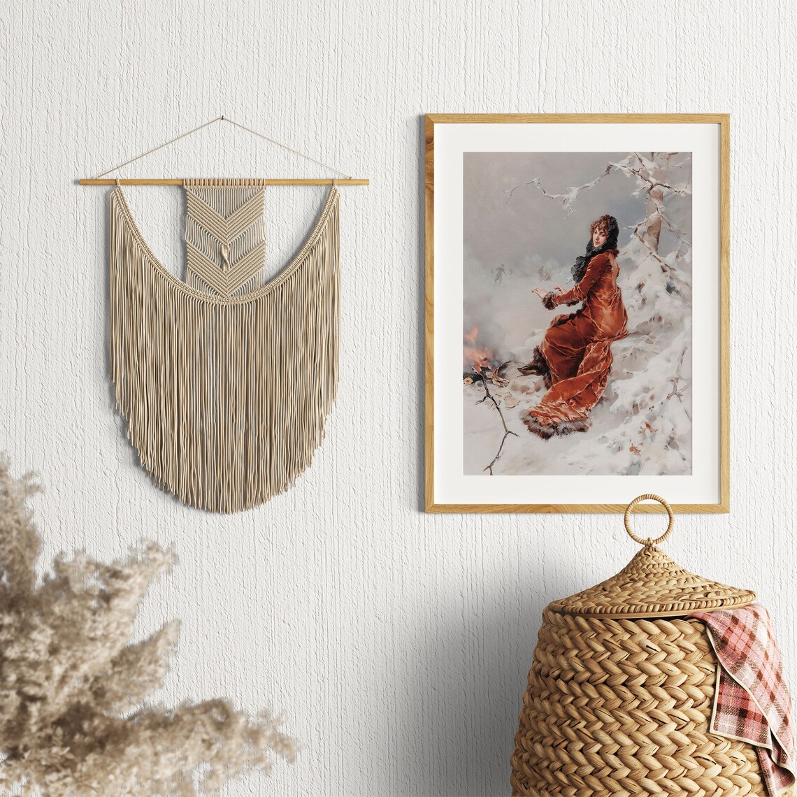 Vintage Woman Oil Painting Winter Art Print - Image 2