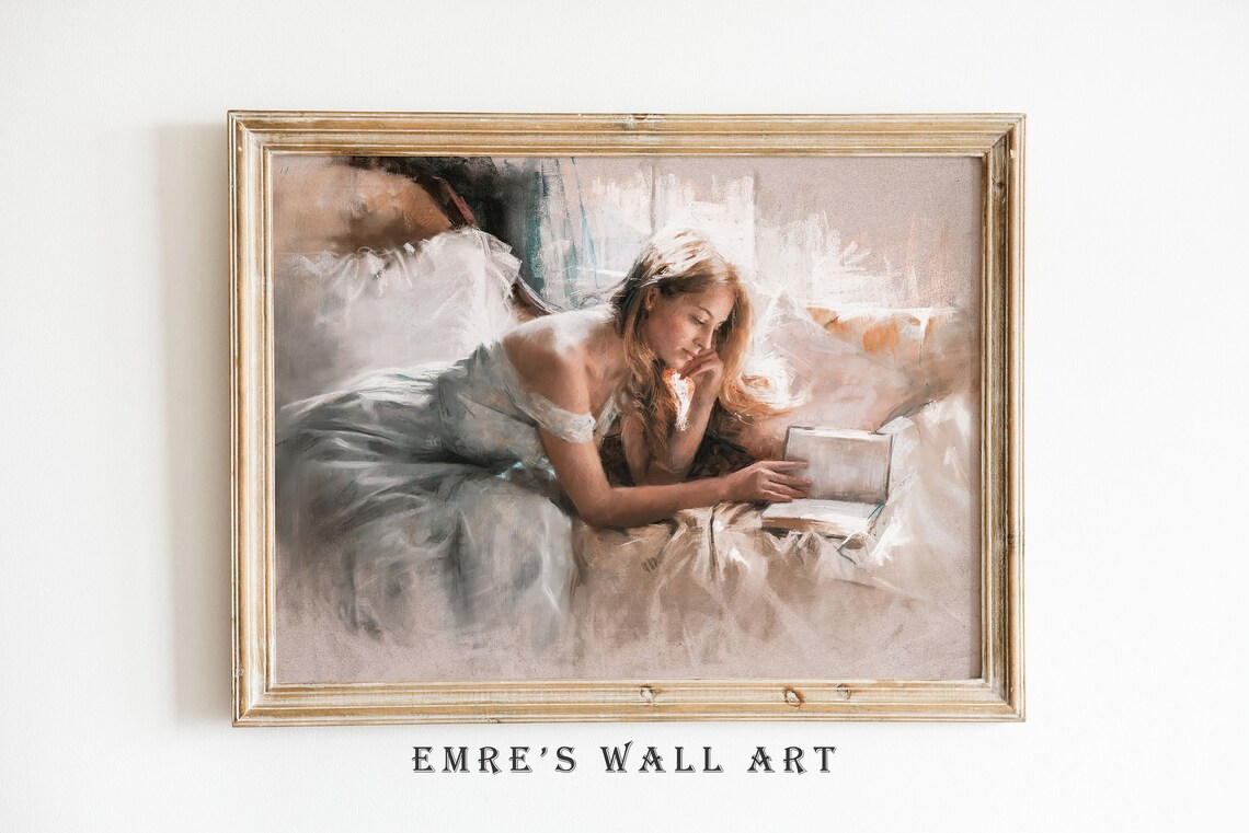 Victorian Woman Reading Oil Painting Art Print - Image 2