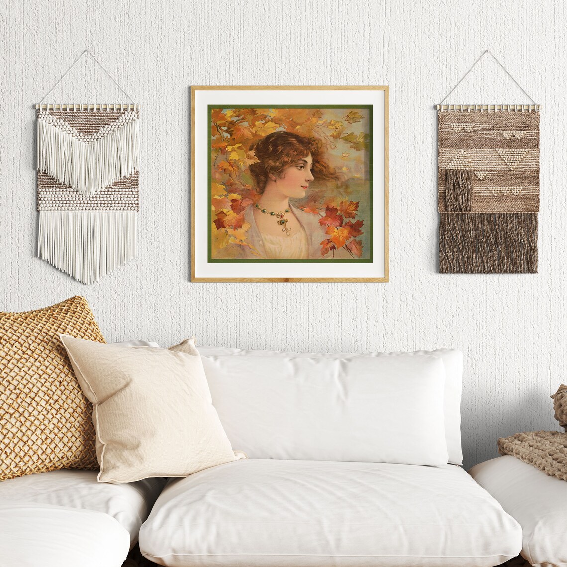 Vintage Autumn Woman Portrait Maple Leaves Green Pendant Jewelry Poster - Image 2