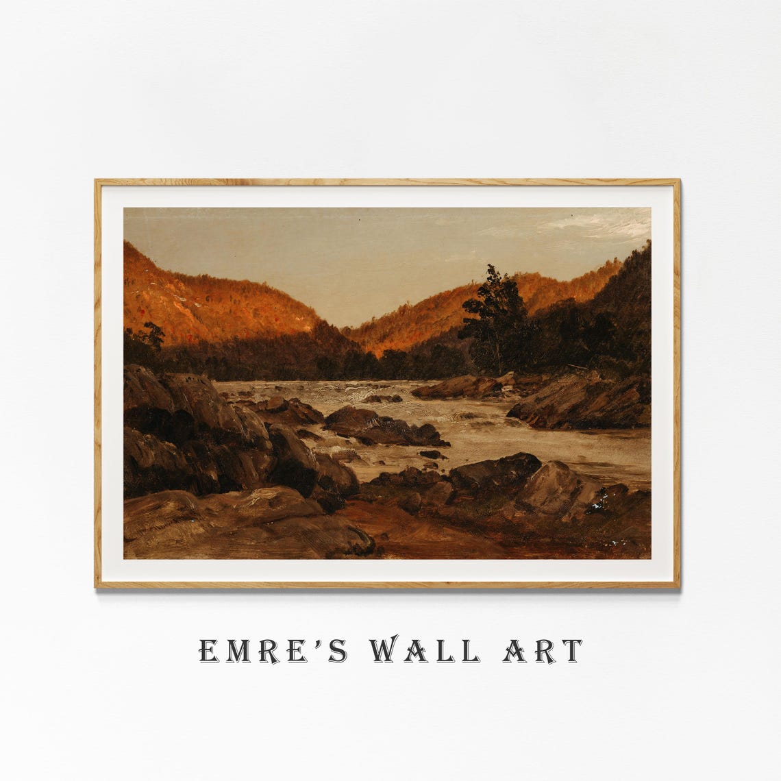 Rocky Mountain River with Golden Cliffs Vintage Painting Poster - Image 4