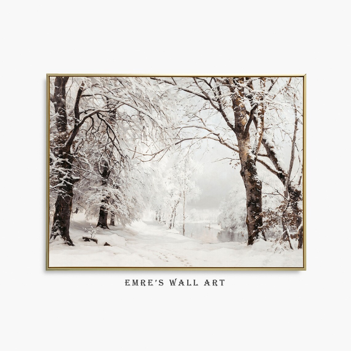 Vintage Winter Landscape, Snowy Trees Rustic Holiday Art