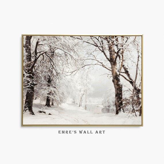 Vintage Winter Landscape, Snowy Trees Rustic Holiday Art