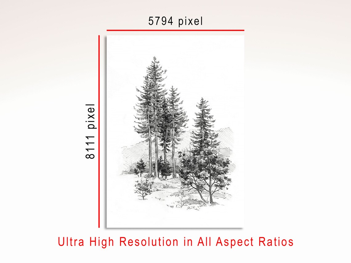 Neutral Tree Sketch, Vintage Rustic Landscape Art Print - Image 3