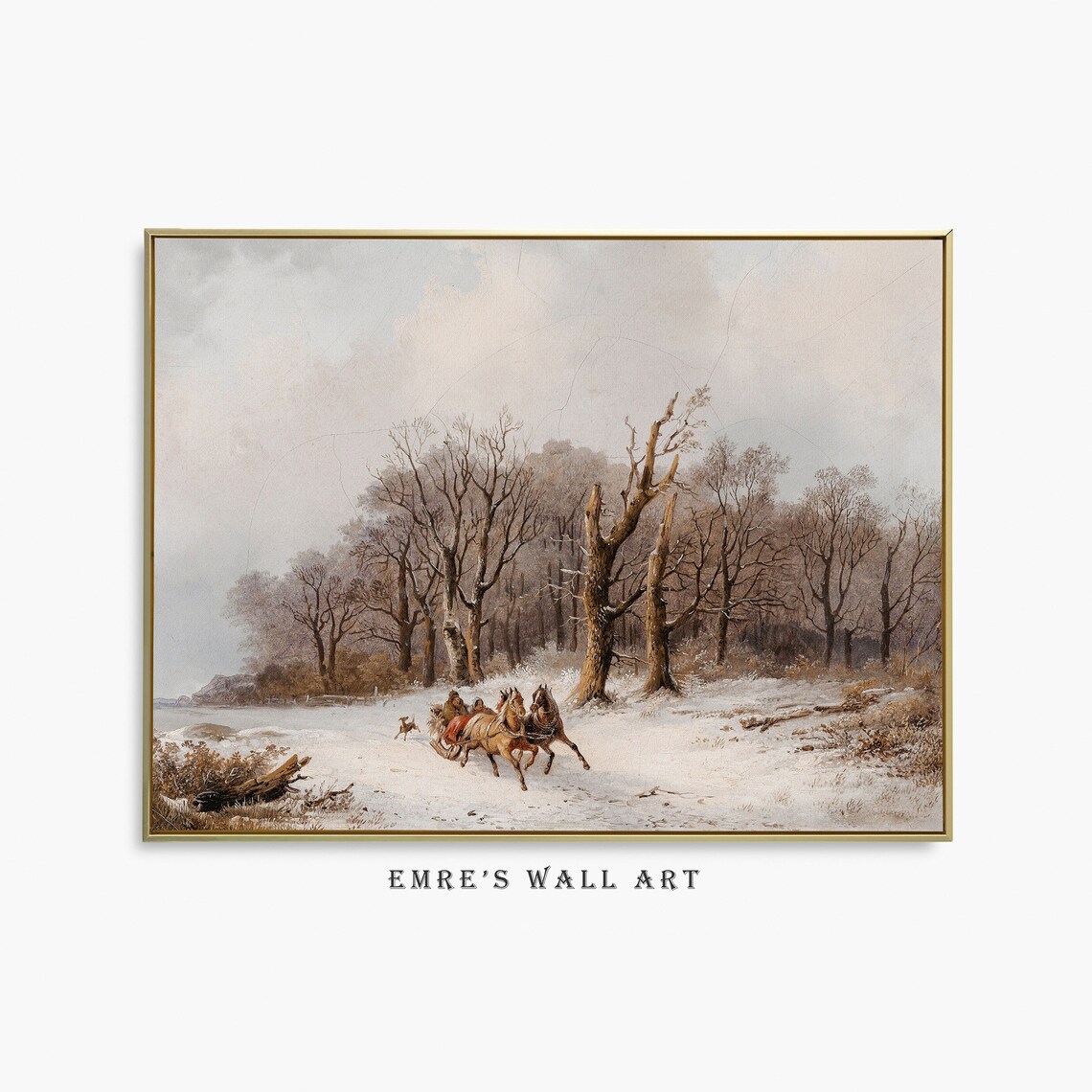 Vintage Winter Carriage Painting, Christmas Art Print