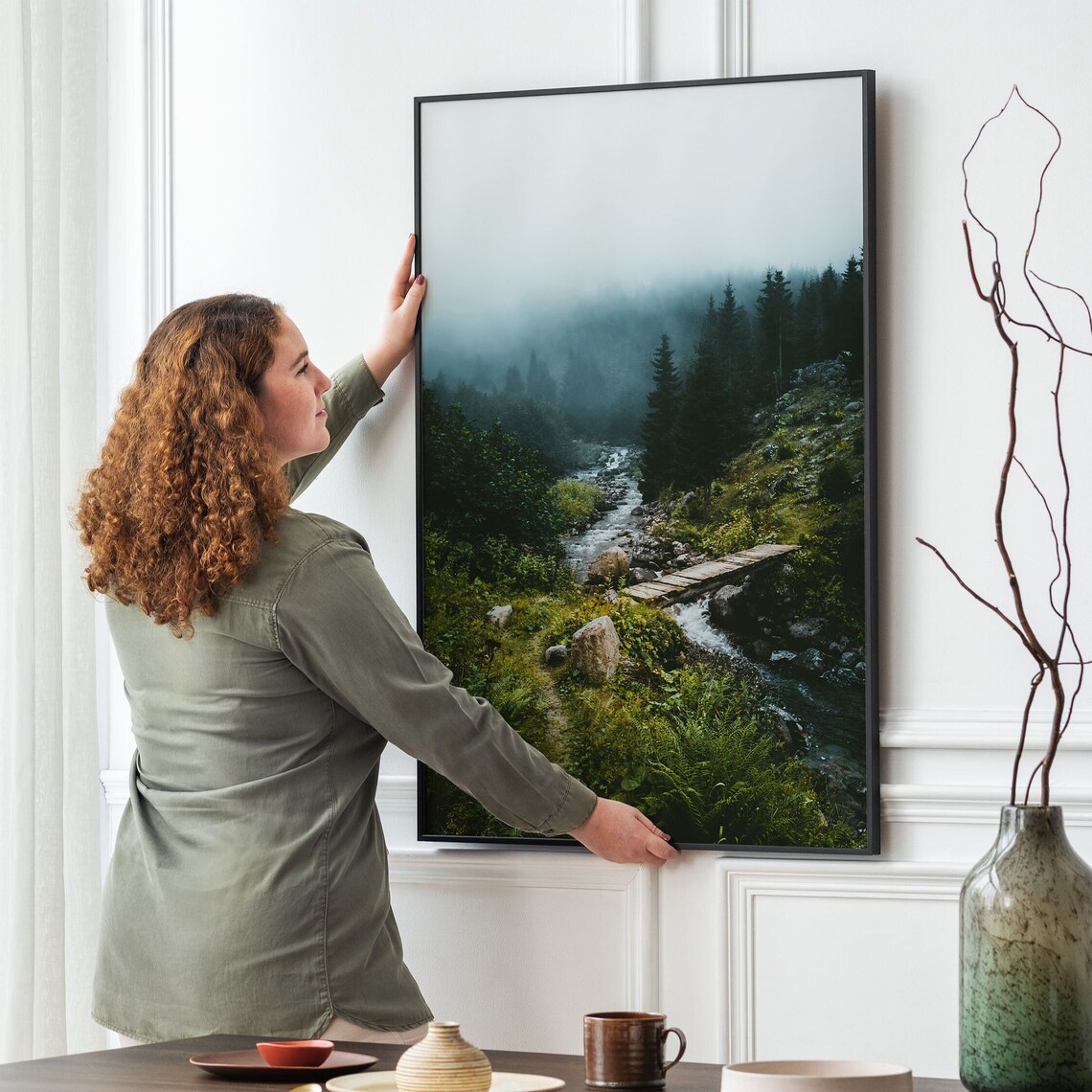Foggy Pine Forest Rustic Landscape Art Print - Image 2