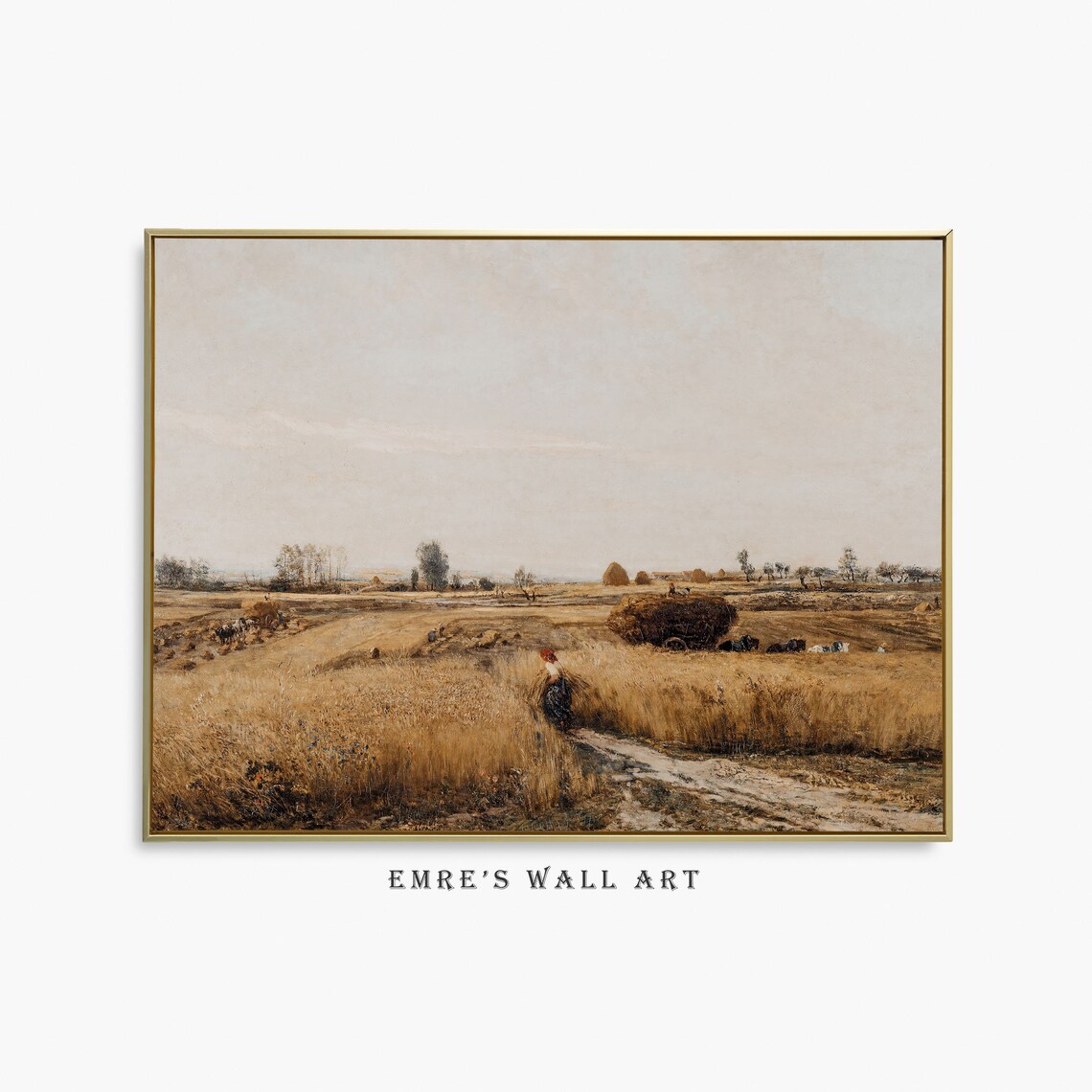Neutral Wheat Fields Vintage Autumn Farmhouse Art Print