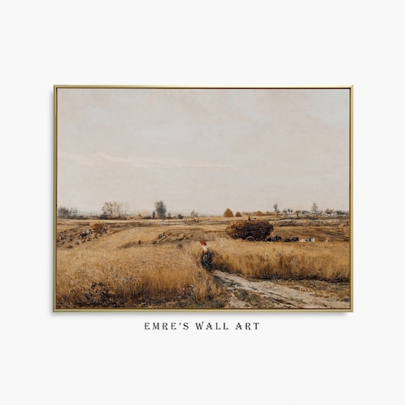 Neutral Wheat Fields Vintage Autumn Farmhouse Art Print