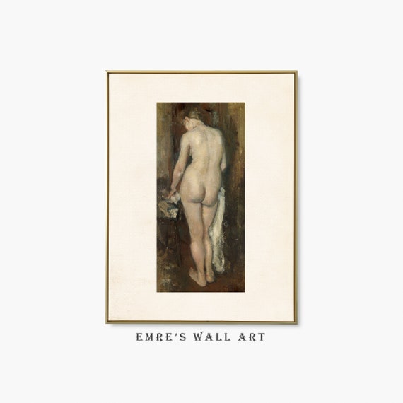 Naked Woman Painting Vintage Neutral Woman Portrait Muted Bathroom Wall Art Antique Woman Print Victorian Woman Art Nude Woman Painting