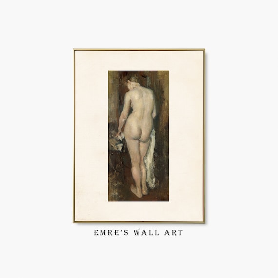 Standing Nude Woman From Behind Vintage Figure Oil Painting Poster