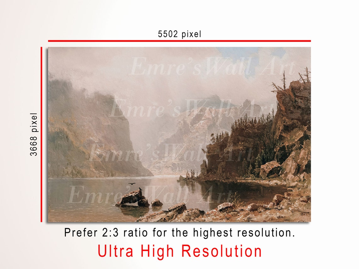 Misty Mountain Lake Cliffs Rocks Moody Landscape Scene Poster - Image 3