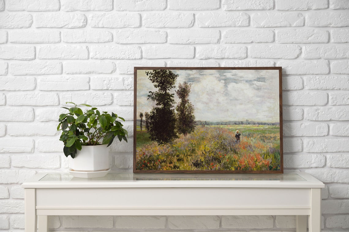 Summer Wildflower Field with Tall Trees Impressionist Artwork Poster - Image 2