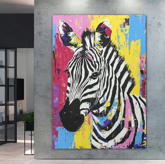 Zebra Wall Art Colorful Canvas Print Wildlife Decor Bold Animal Safari Abstract Jungle Big Cat
