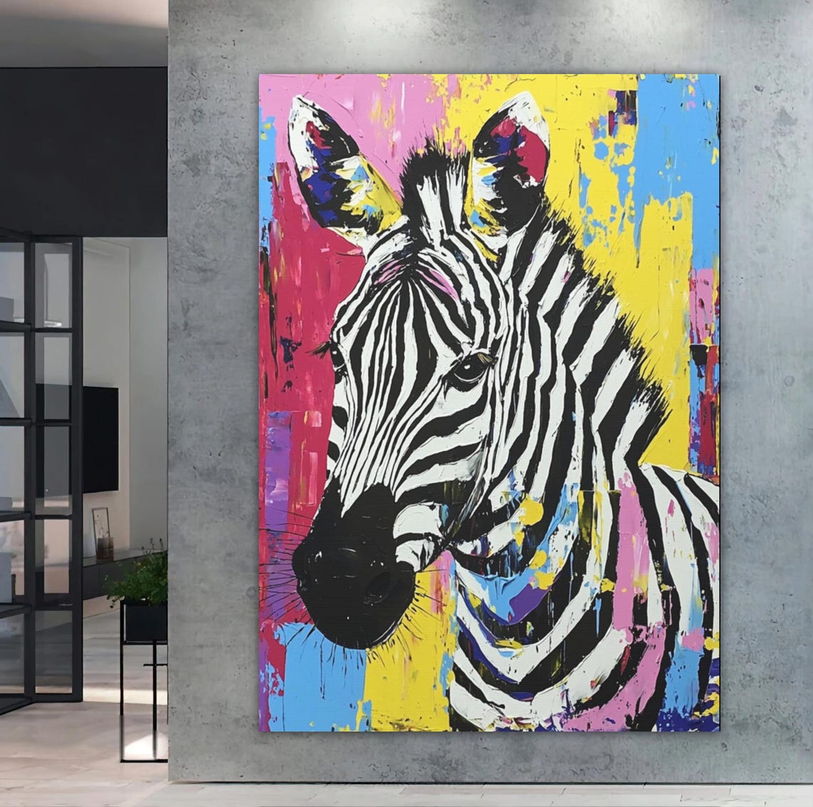 Colorful Zebra Head Pop Art Pink Yellow Blue Canvas Style Poster