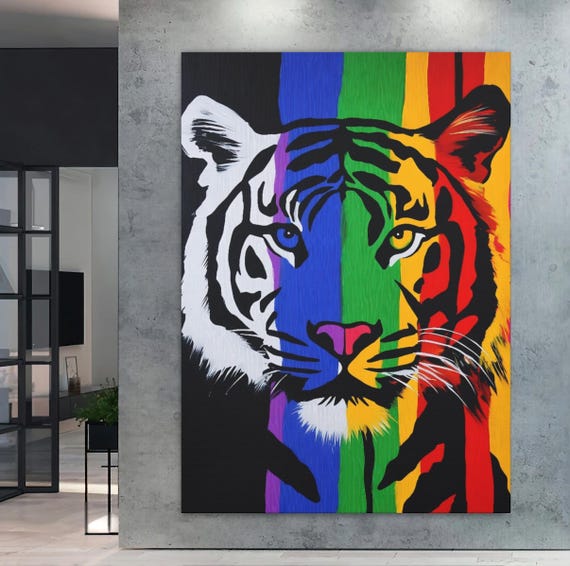 Colorful Tiger Modern Wall Art Pop Jungle Animal Decor Wildlife Painting Print For Living Room Or Bedroom Office Den