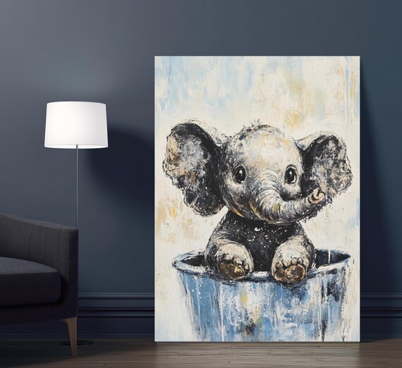 Cute Baby Elephant Painting Safari Nursery Animal Art Poster