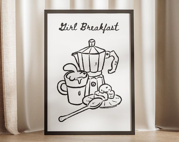 Moka Pot Coffee Girl Breakfast Doodle Trendy Tiktok Dinner Poster Caffeine Morning Gifts Ideas Print Kitchen Food Doodles Viral Art