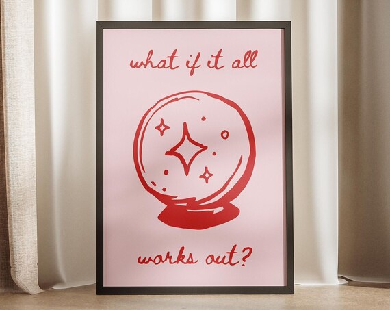 What If It All Works Out Crystal Ball Pink Motivational Quote Poster