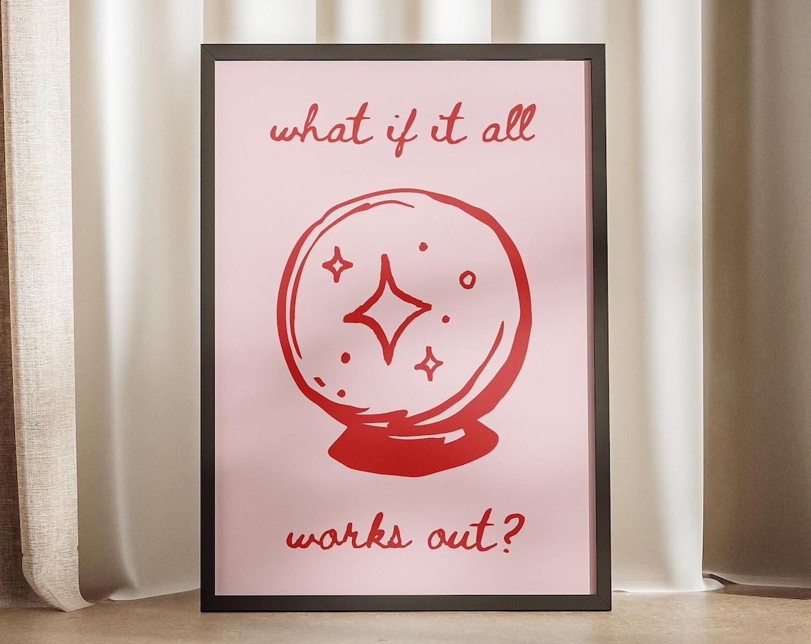 What If It All Works Out Crystal Ball Pink Motivational Quote Poster