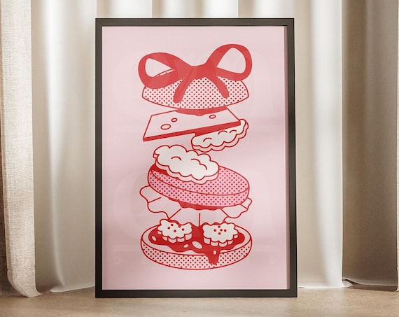 Pink Burger With Bow Coquette Style Red Fast Food Pop Art Poster