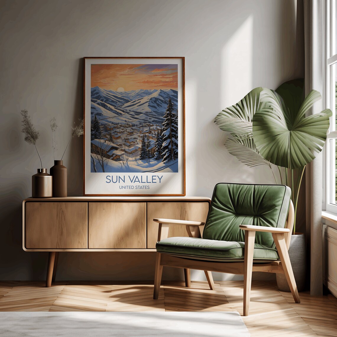 Sun Valley Ski Resort Sunset Village Vintage American Travel Poster - Image 2