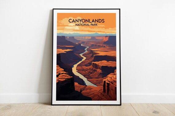 Canyonlands National Park Sunset Gorge Winding River Vintage Travel Poster