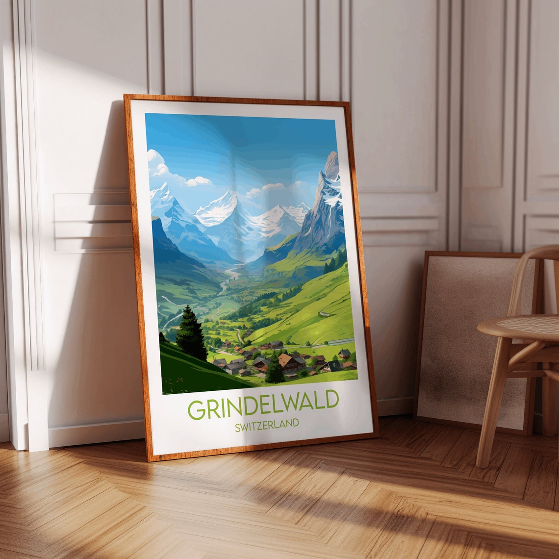 Scenic Grindelwald Switzerland Green Alpine Valley Village Poster - Image 3