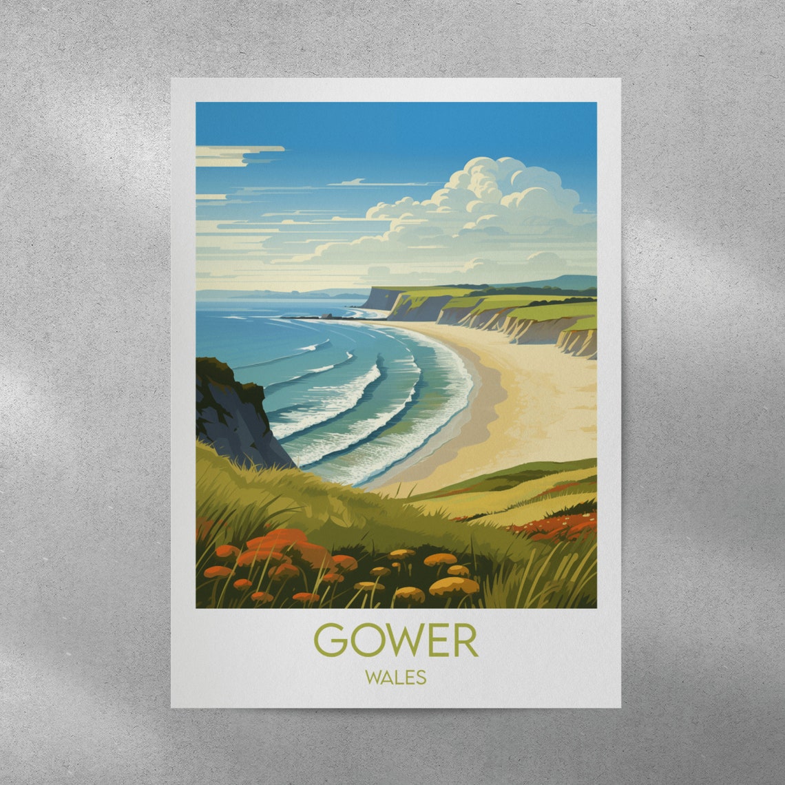 Gower Wales Beach Cliffs Golden Coastline Seaside Travel Poster - Image 3
