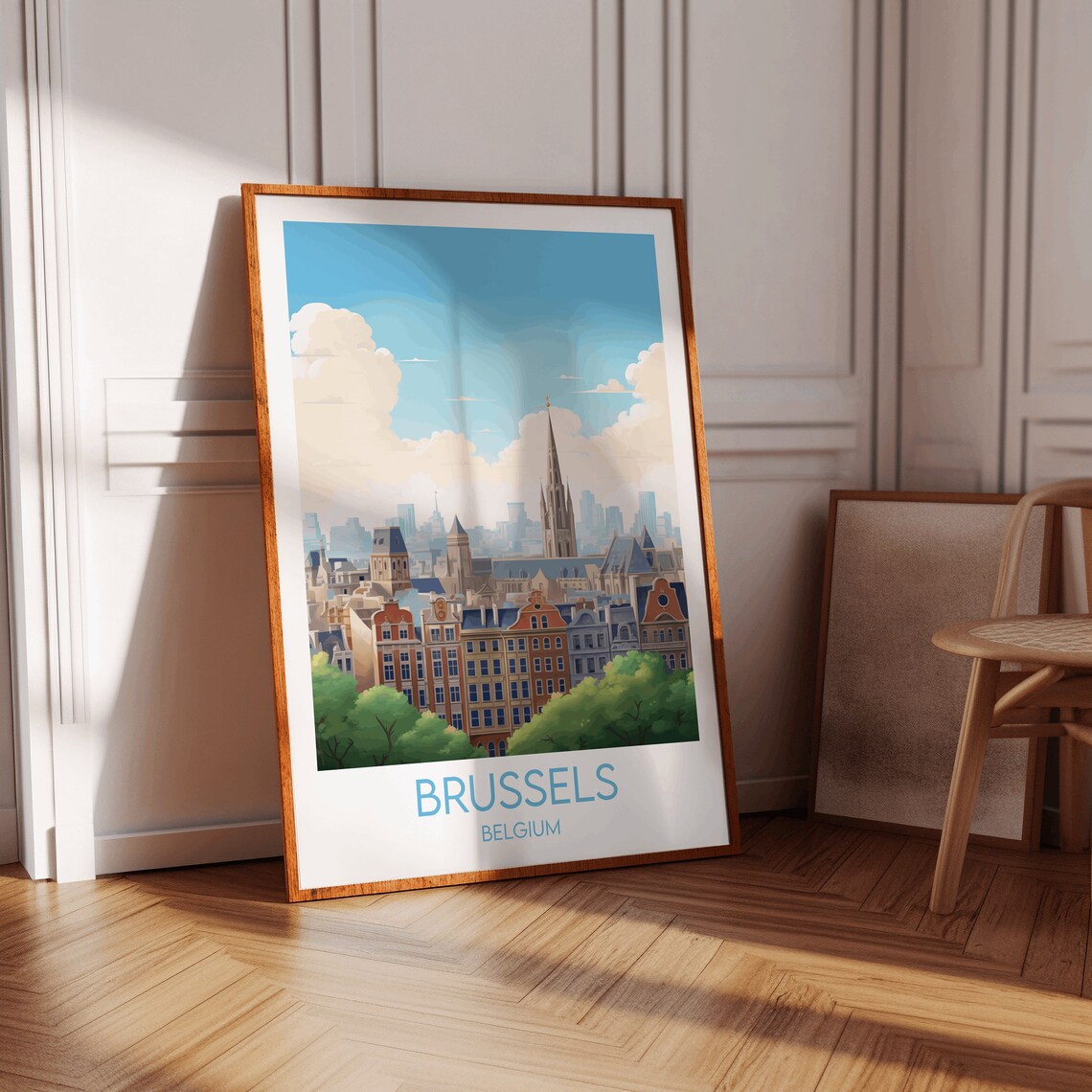 Brussels Belgium Historic Skyline Church Spire Europe Travel Poster - Image 2