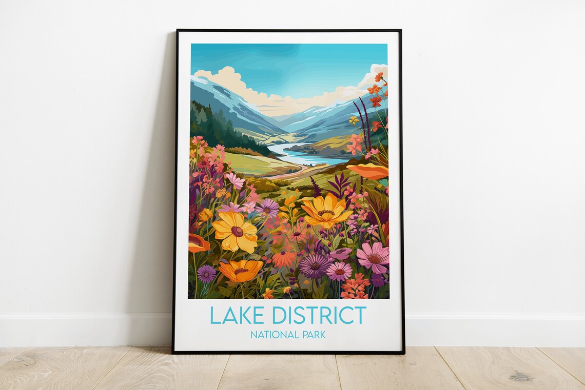 Lake District National Park Colorful Wildflowers Scenic Poster
