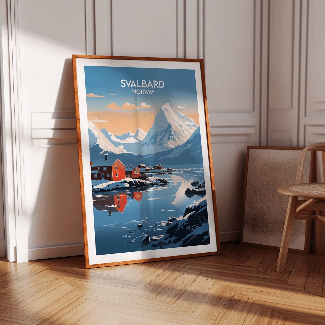 Svalbard Norway Travel Poster Arctic Cabins Snowy Mountain Artwork - Image 2