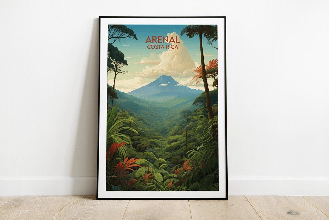 Costa Rica Travel Poster, Arenal Volcano Custom Gift