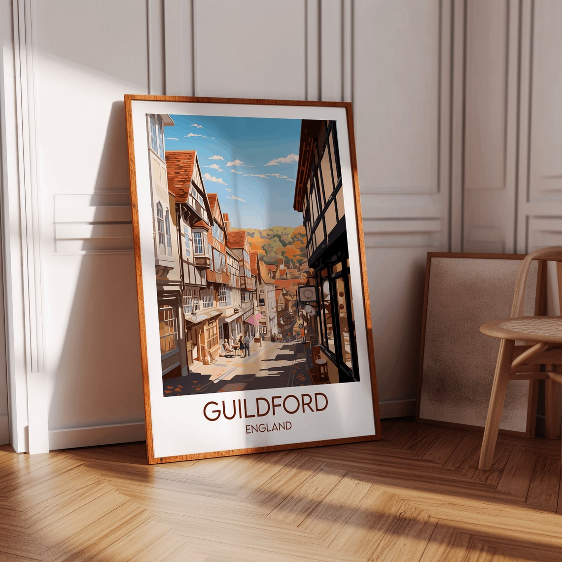 Guildford England Historic High Street Half Timbered Shops Poster - Image 3