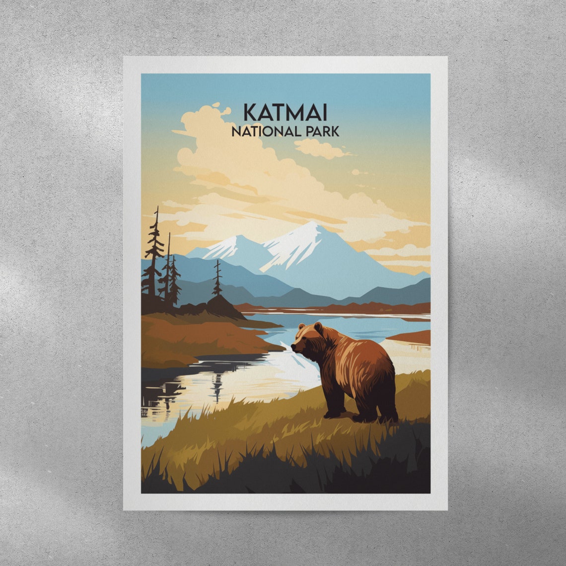 Katmai National Park Alaska Brown Bear River Valley Travel Poster - Image 3