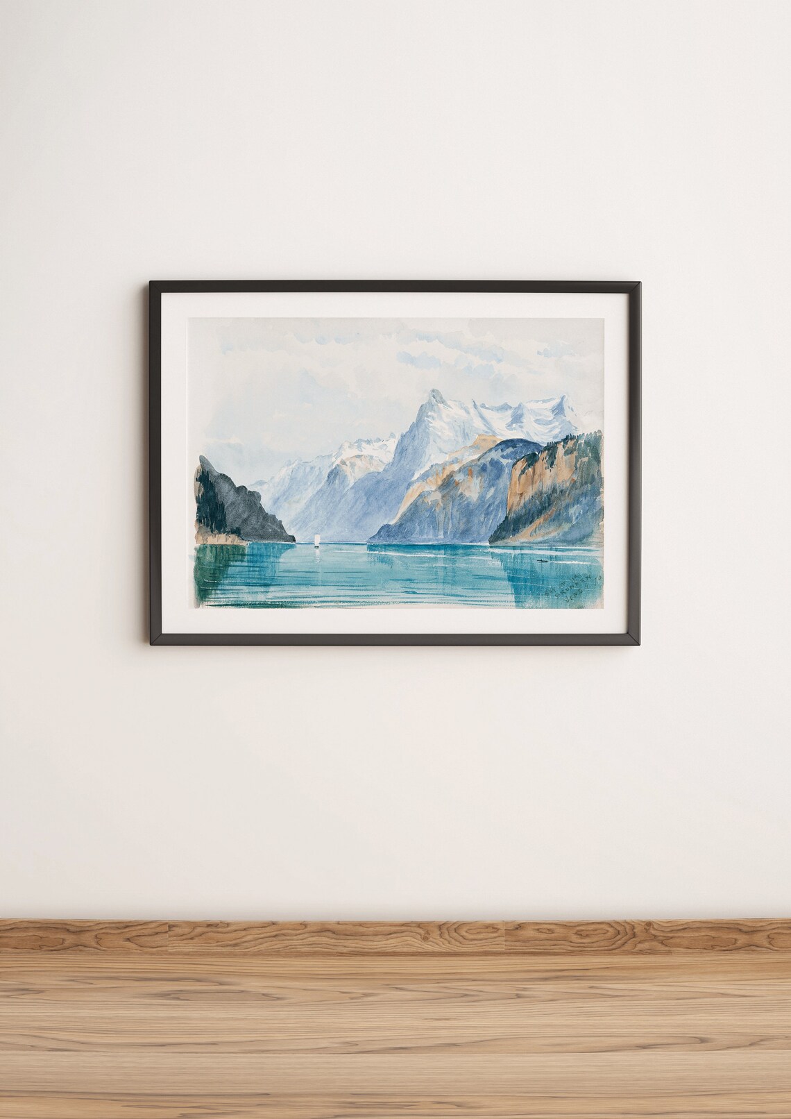 Bay of Uri Alpine Lake Mountain Sailboat Watercolor Art Poster - Image 3