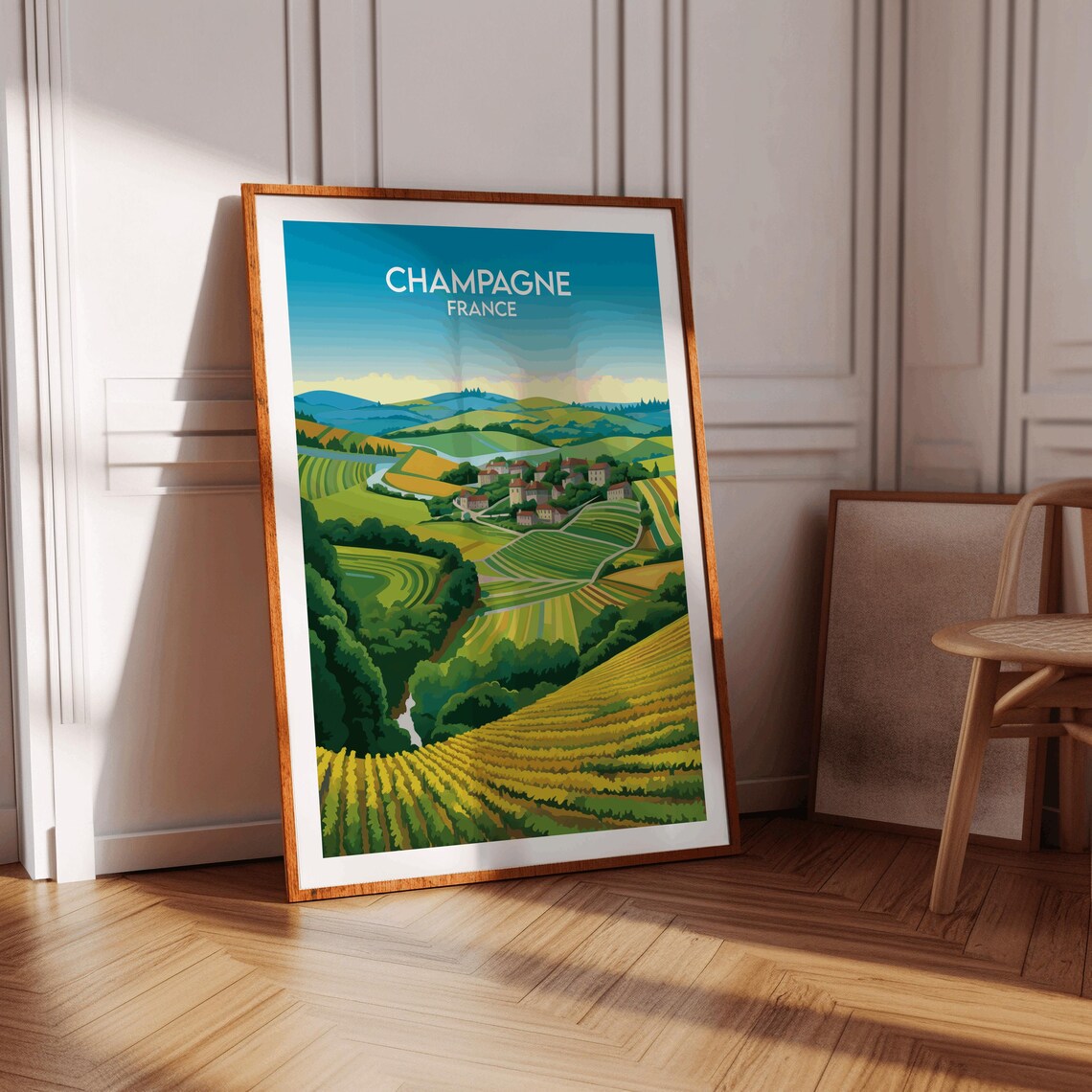 Champagne France Rolling Vineyards Village Vintage Travel Poster - Image 3