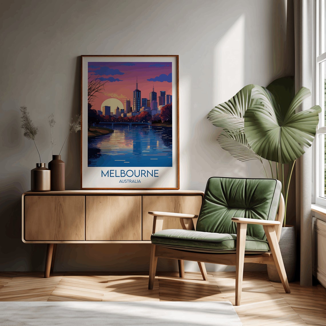 Melbourne Australia City Skyline Sunset River Vibrant Travel Poster - Image 3