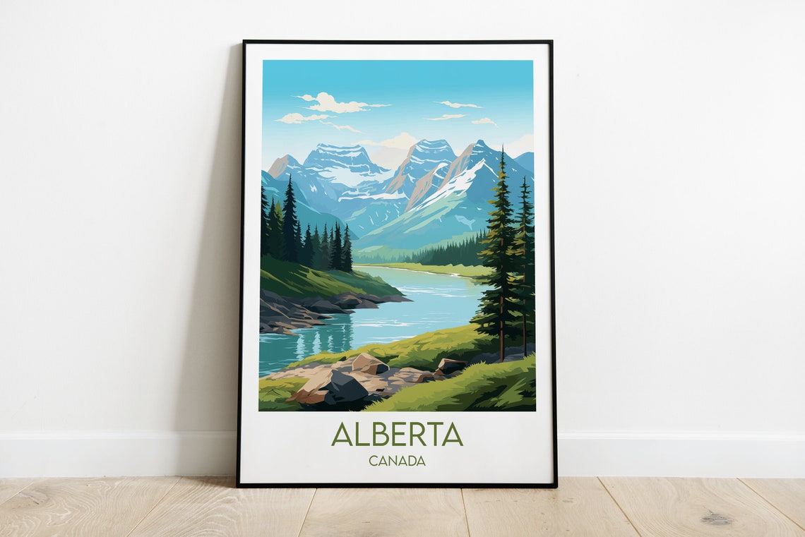 Alberta Canada Summer Rocky Mountain Lake Scene Travel Poster