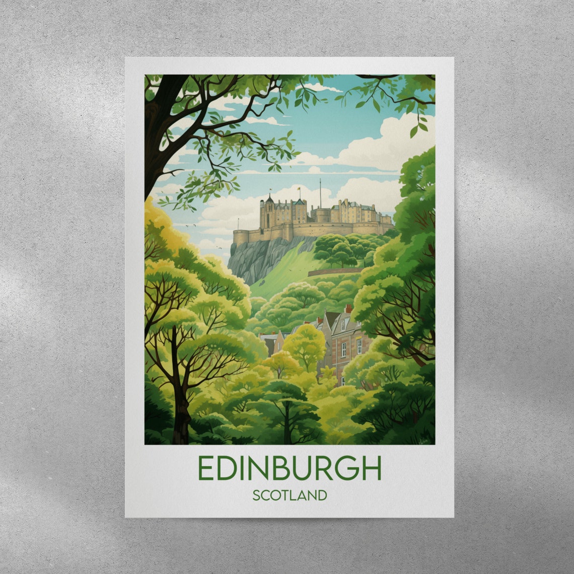 Edinburgh Scotland Castle Above the Trees Vintage Travel Poster - Image 4