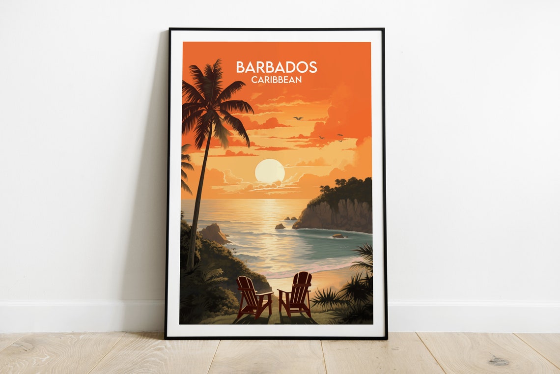 Barbados Travel Print Caribbean Poster Custom Personalised Wedding Birthday Gift