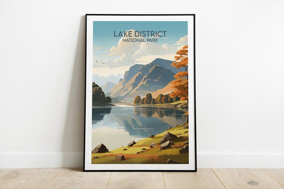 Lake District National Park Autumn Lake Mountains Retro Travel Poster