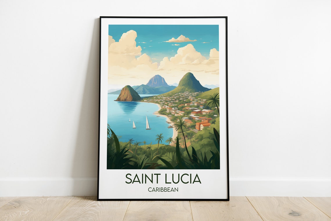 St Lucia Travel Print Caribbean Poster Custom Personalised Wedding Birthday Gift