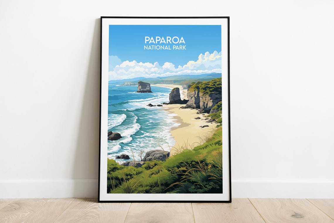 Paparoa National Park Coastal Cliffs Vintage Style Travel Poster