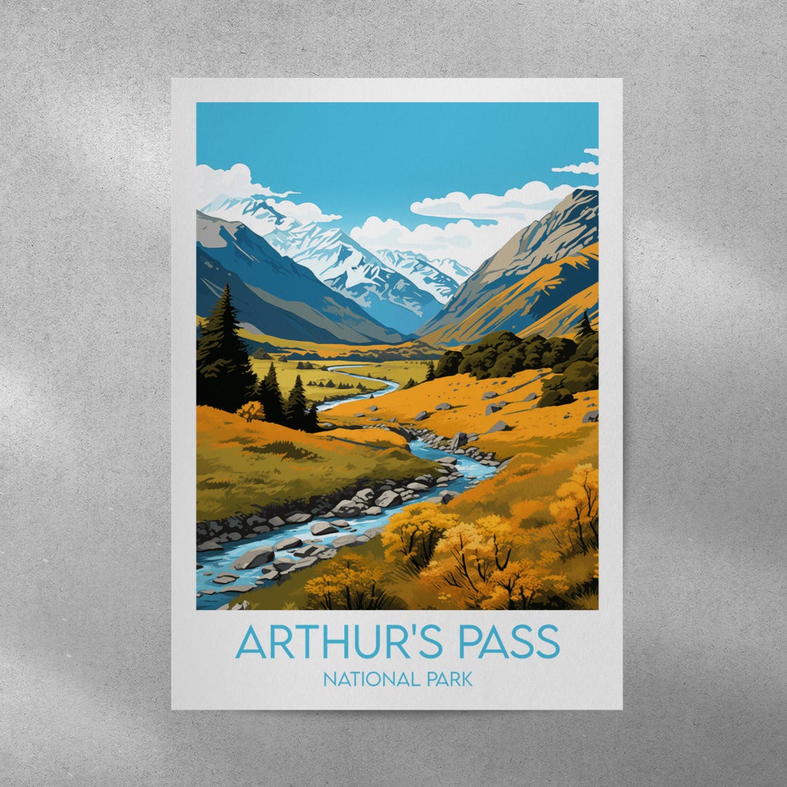 Arthurs Pass National Park River Valley Mountain Travel Poster - Image 4