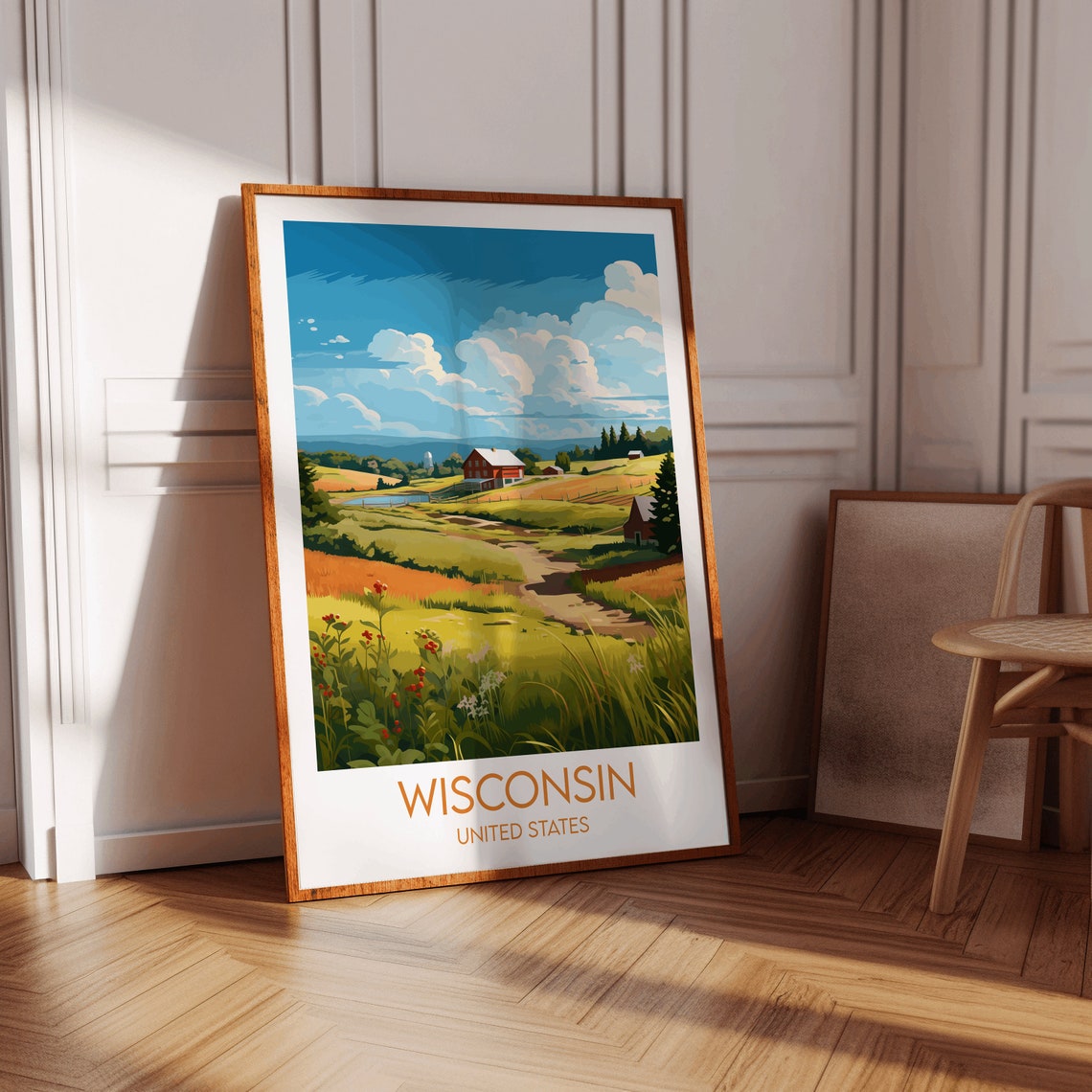 Wisconsin United States Red Barn Farm Fields Vintage Travel Poster - Image 3