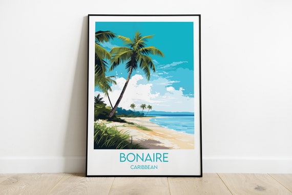 Bonaire Travel Print Caribbean Poster Custom Personalised Wedding Birthday Gift