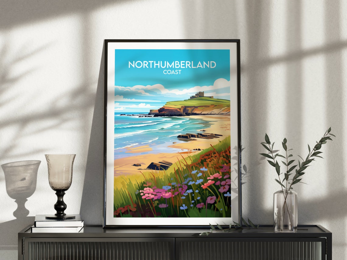 Northumberland Coast Sandy Beach Castle Headland Travel Poster - Image 3